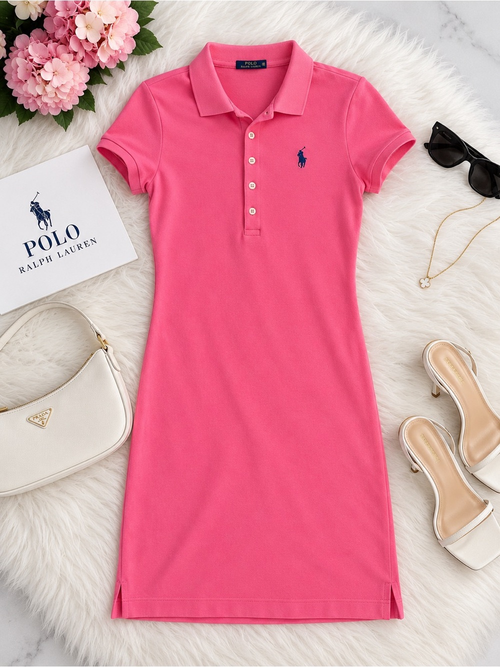 Ralph Lauren Pink Polo Shirt Dress with Navy Logo